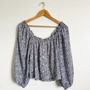 American Eagle Small Off the Shoulder Floral Crop Balloon Sleeve Blouse